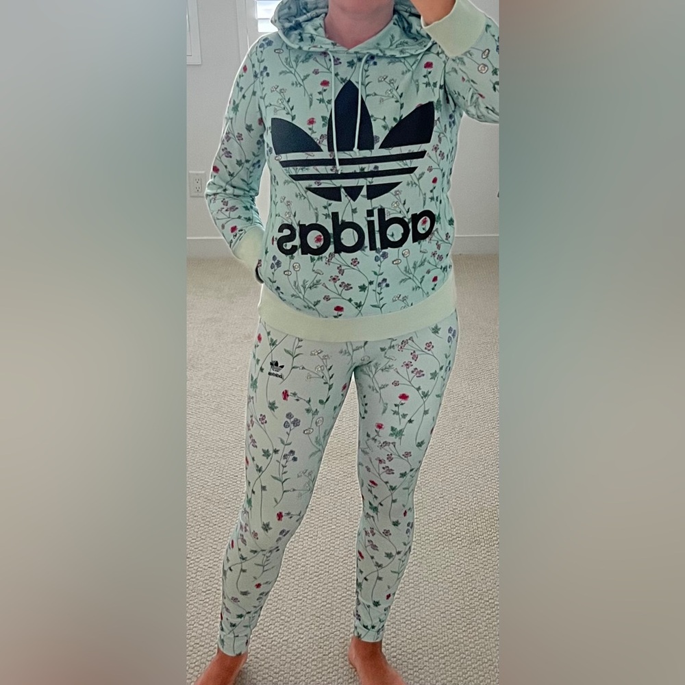 Adidas Green Floral Hoodie and leggings S-M